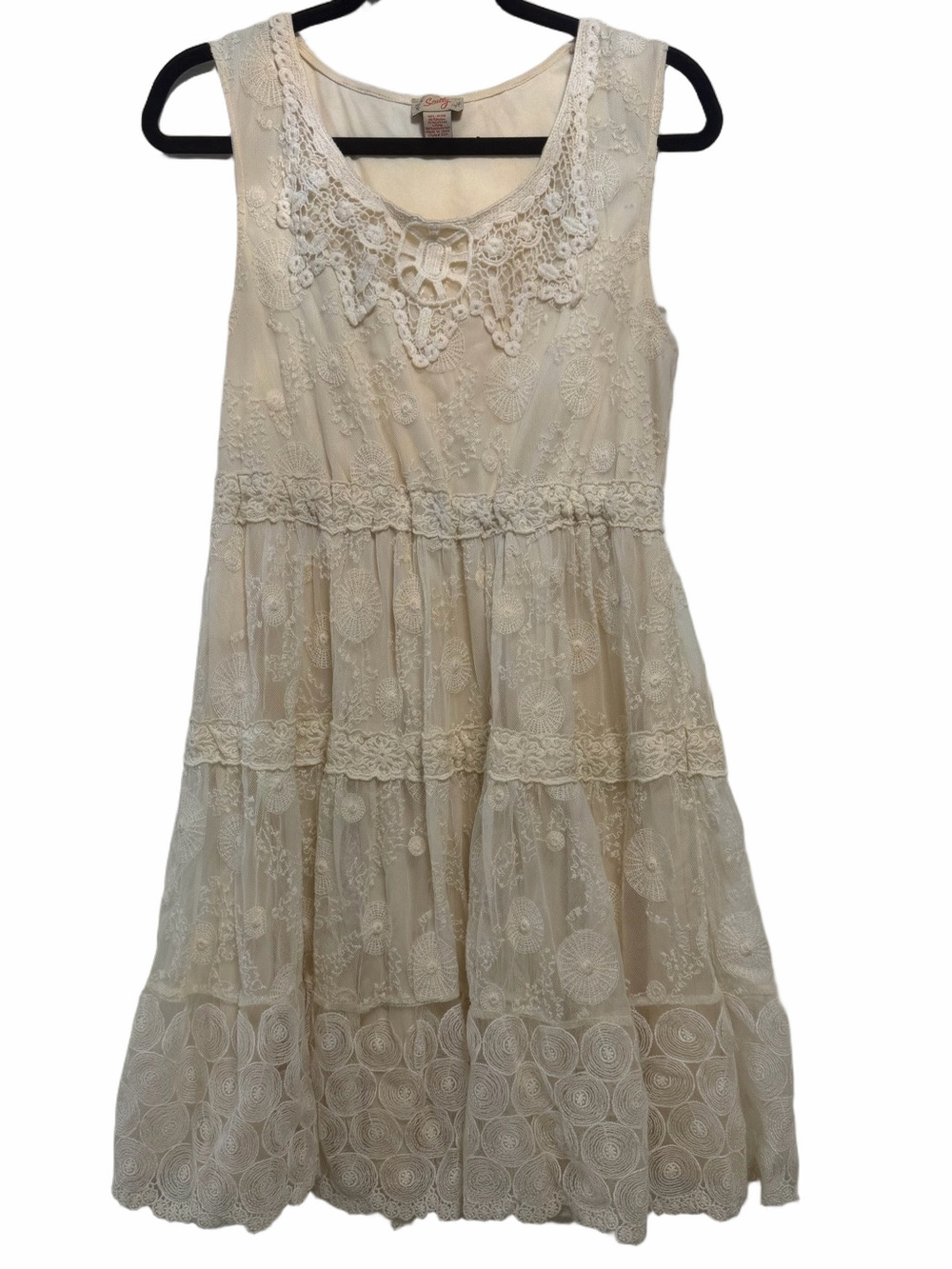 Scully Lace Tiered Mini Dress Ivory Cream Boho Western Cottagecore Style E231 L